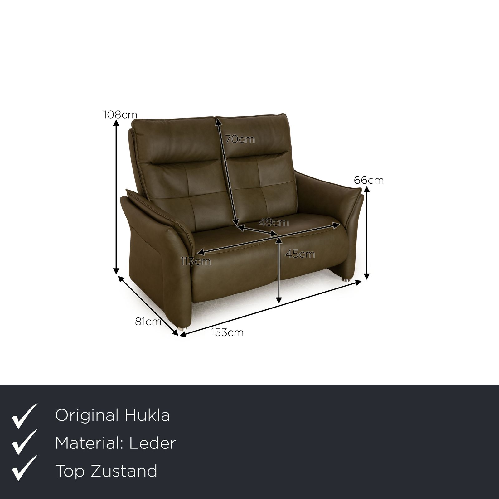Canapé 2 places Hukla CL 19023 en cuir vert kaki photo furniture