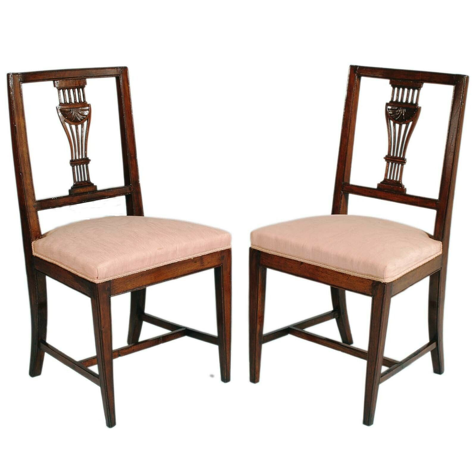 Set Of 6 Asolane Biedermeier Chairs In Walnut, Lyre Shaped Back, Hand Carved