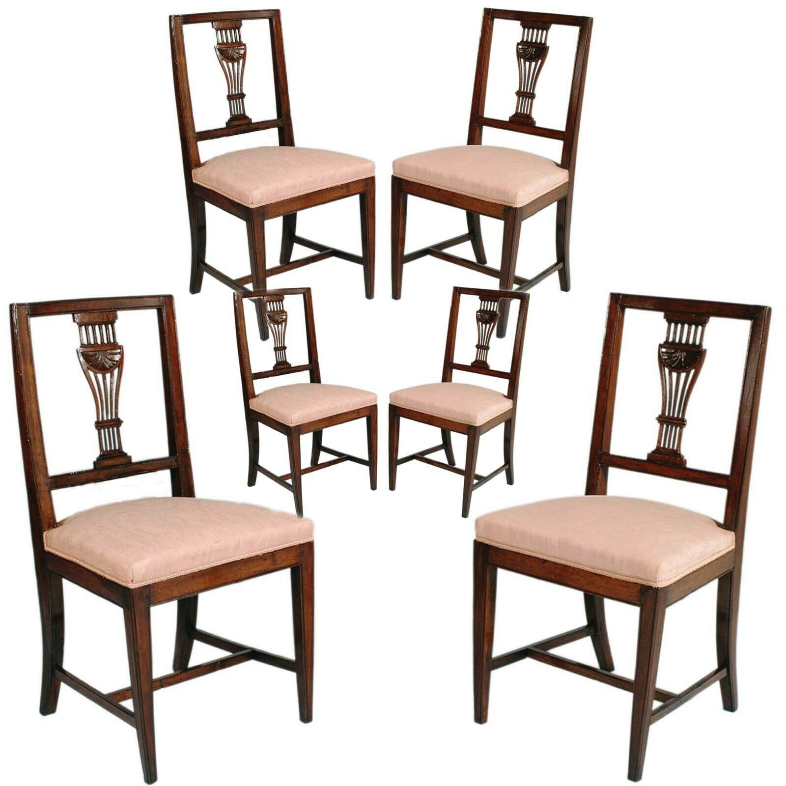 Set Of 6 Asolane Biedermeier Chairs In Walnut, Lyre Shaped Back, Hand Carved photo for sale