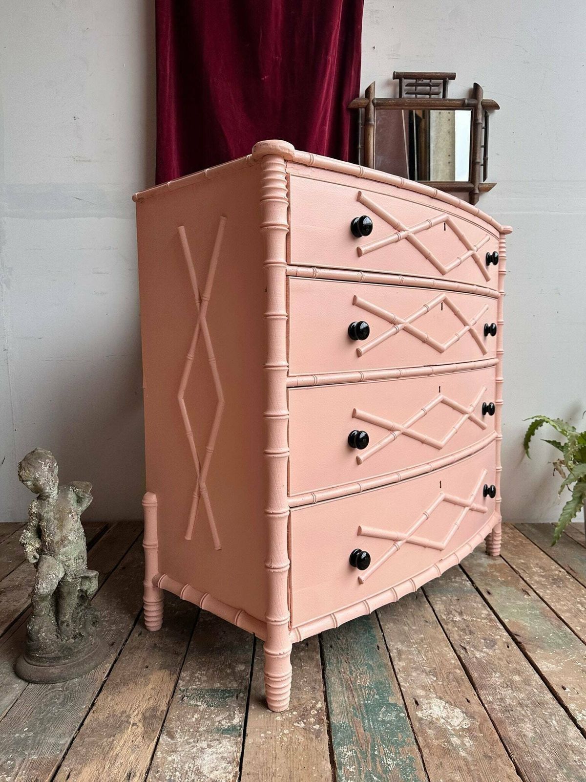 Beautiful Faux Bamboo Hand Painted Regency Style Chest Of Drawers Using Reclaimed Antique Pieces Dated C.1800   1950s photo vintage
