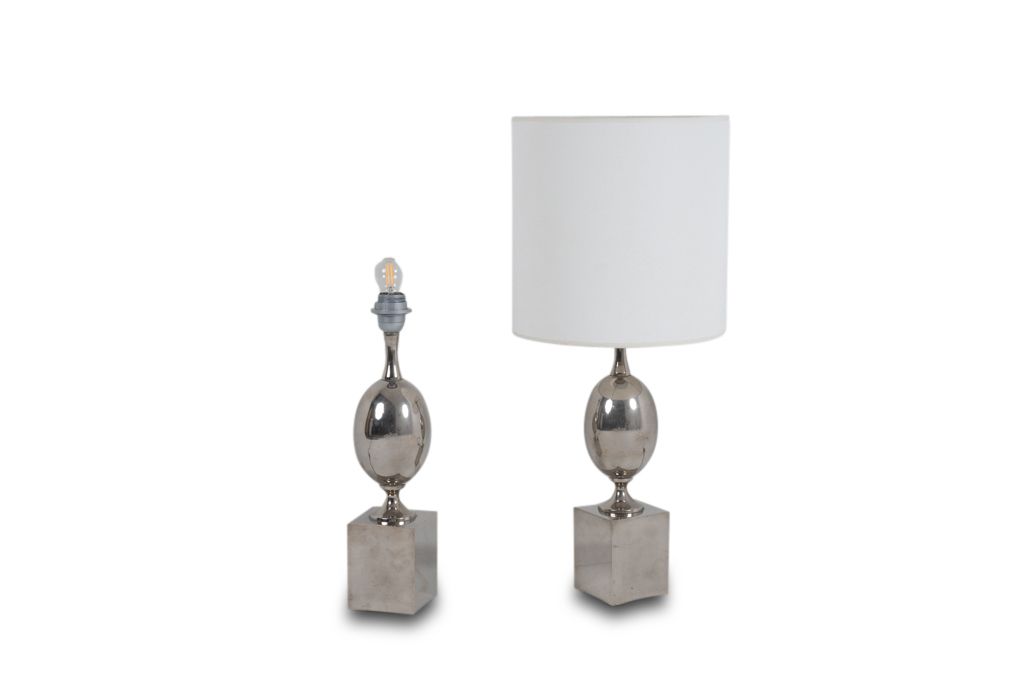 Philippe Barbier. Pair Of Silver Plated Brass Lamps. 1970s. photo furniture