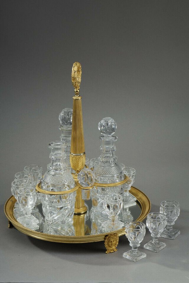 Charles X Period Liquor Service In Gilt Bronze And Cut Crystal photo for sale