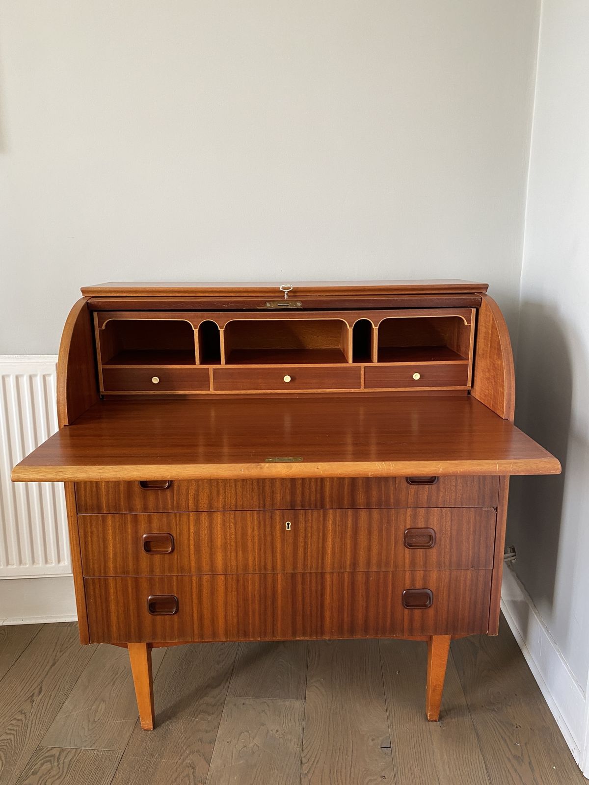 Midcentury Swedish Rolltop Teak Bureau By Egon Ostergaard photo for sale