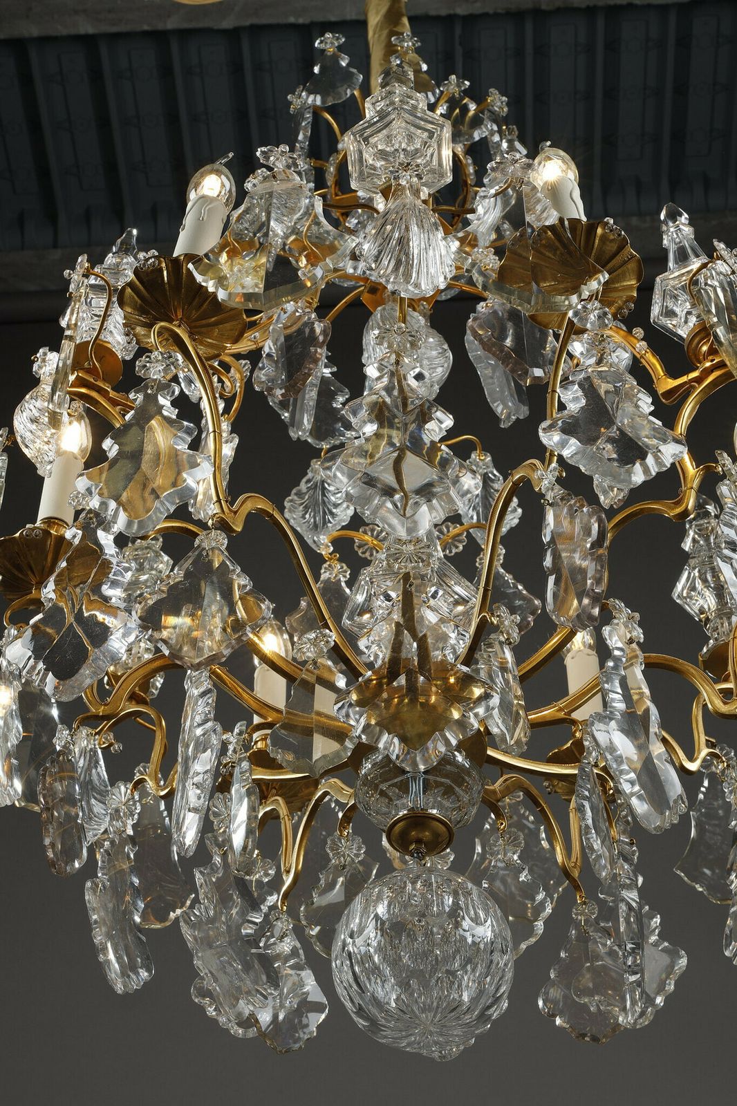 Six Light Gilt Bronze Cage Chandelier With Cut Crystal Pendants And Daggers photo Lighting