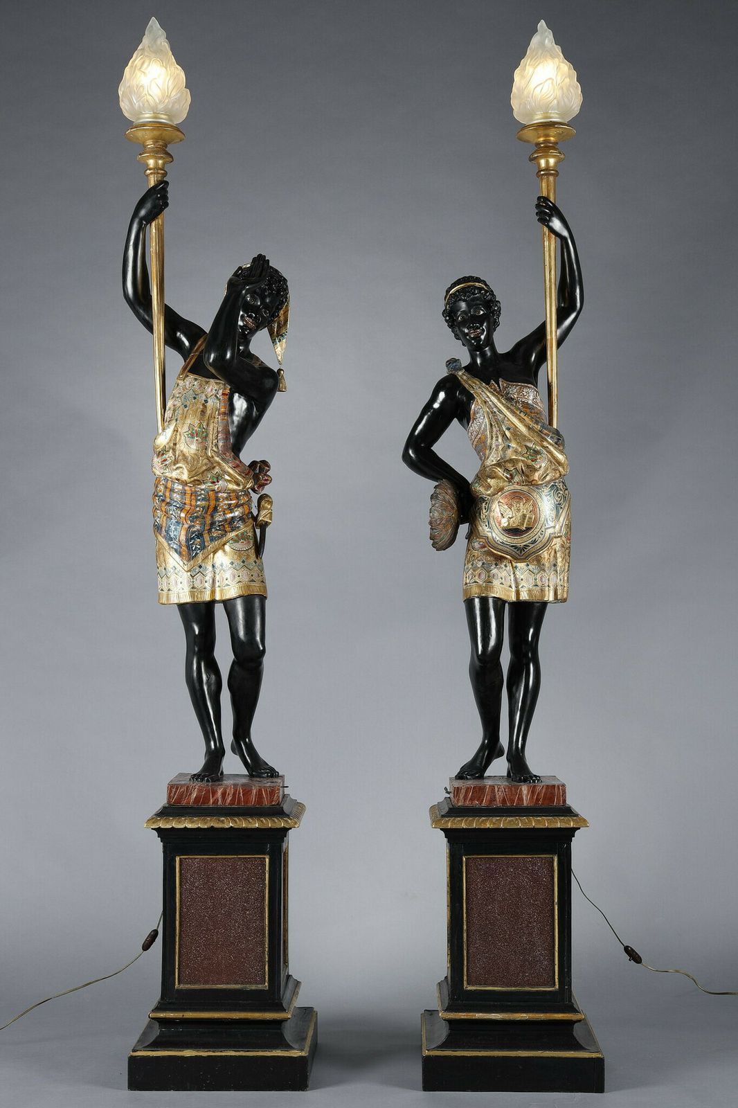 Pair Of Black And Polychrome Lacquered Wood Torchholders Depicting Nubians photo furniture