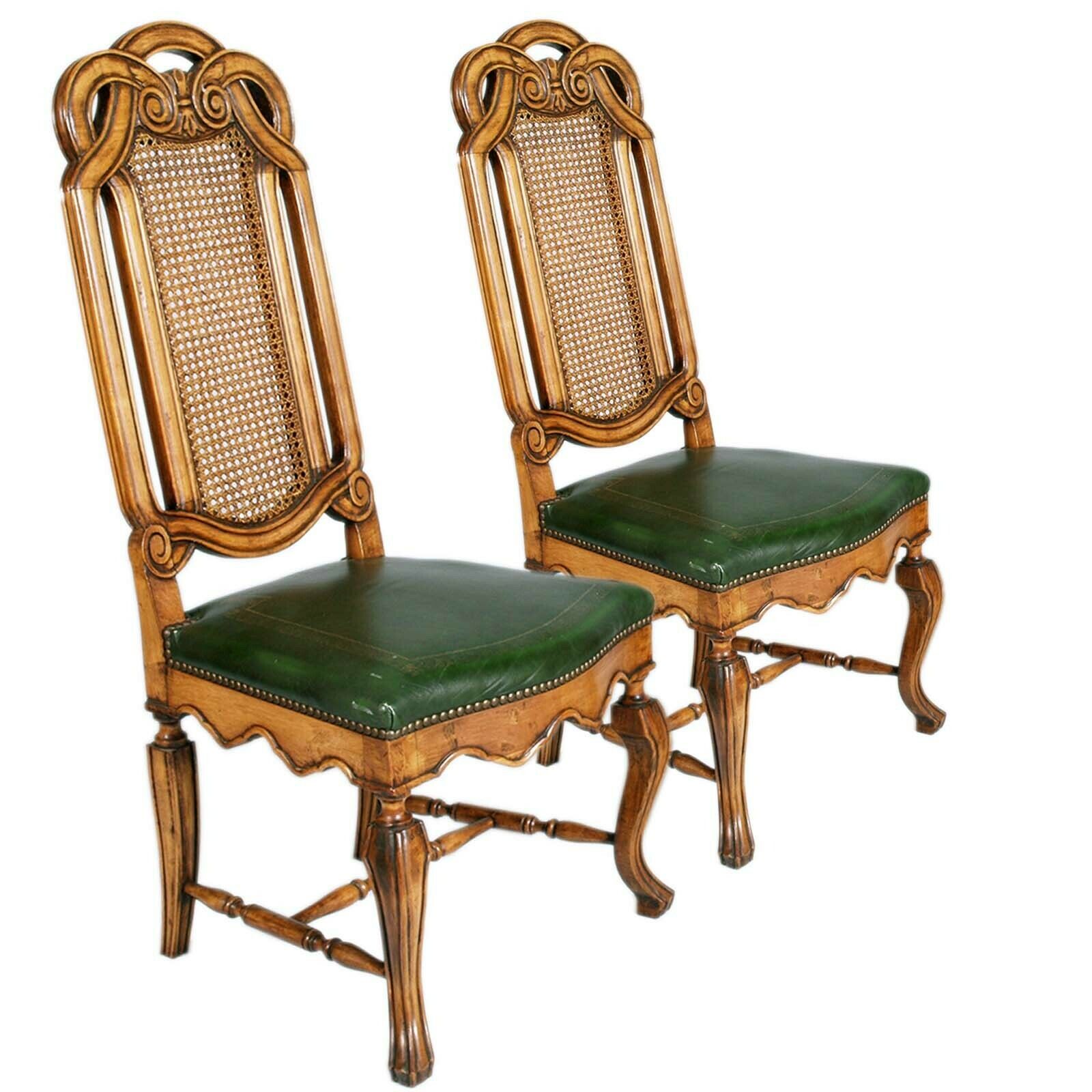 photo for sale Eight Venetian Chippendale Palladian Chairs, In Walnut, Vienna Straw, Leather