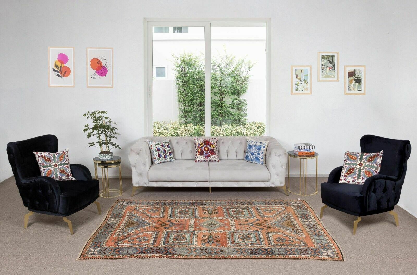 Hand Knotted Turkish Rug, Geometric Vintage Carpet photo for sale
