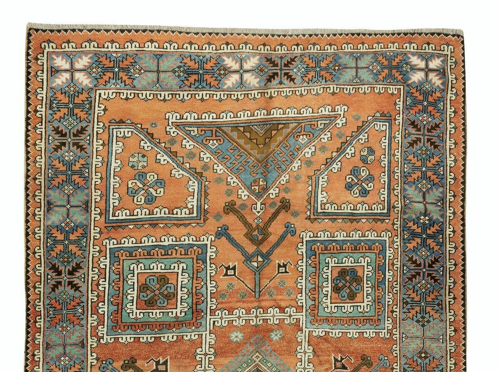 Hand Knotted Turkish Rug, Geometric Vintage Carpet photo 623.0