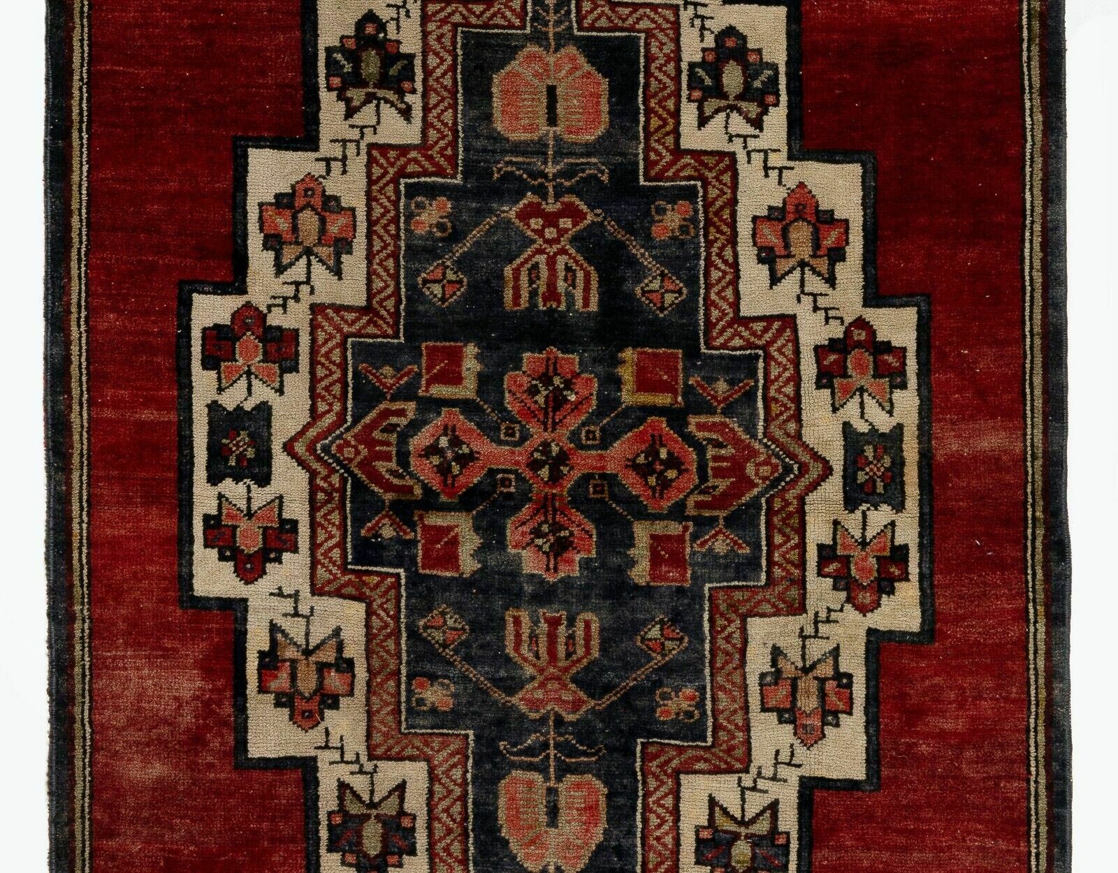 3.8x8.9 Ft One Of A Kind Vintage Anatolian Village Rug In Red And Dark Navy photo for sale