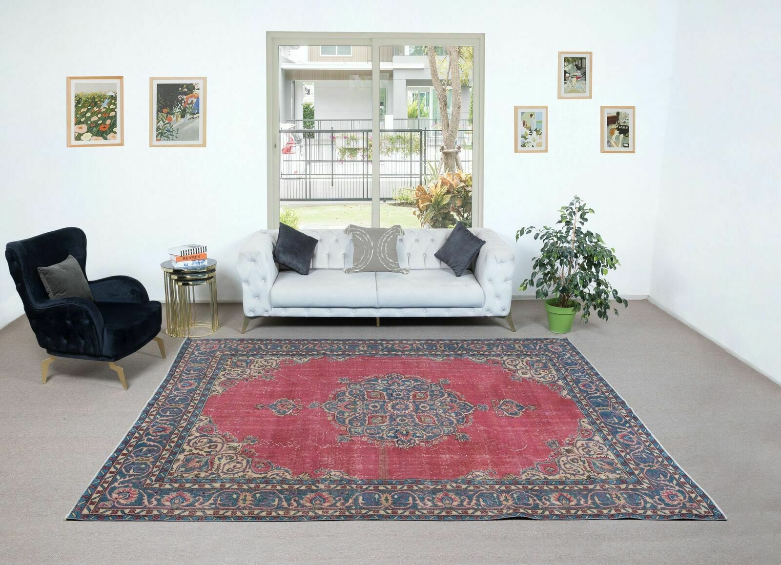 7.8x10.5 Ft One Of A Kind Handmade Vintage Anatolian Area Rug In Red & Dark Blue photo furniture