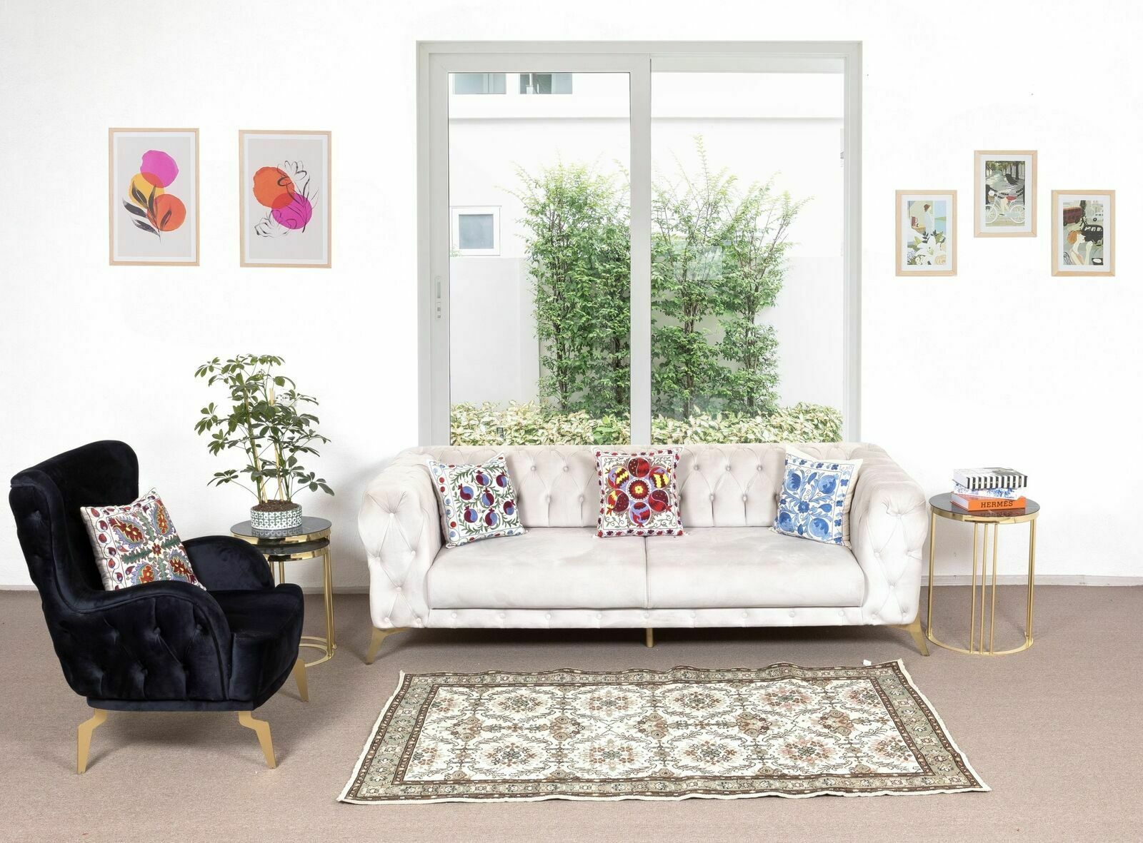 Hand Knotted Turkish Wool Rug, Floral Pattern Floor Covering photo furniture