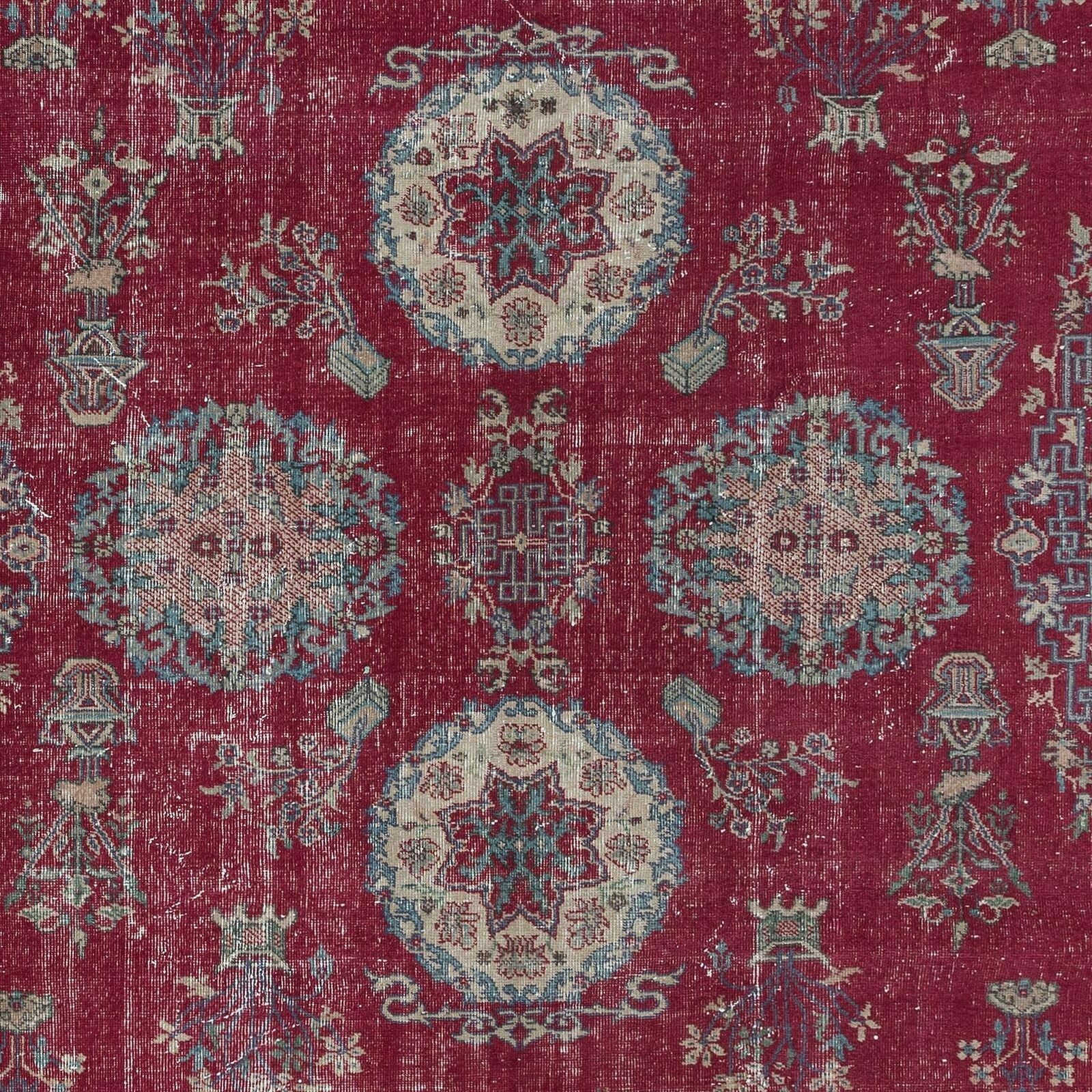 7x10.5 Ft Unique Vintage Handmade Turkish Wool Area Rug In Red photo 1007.0