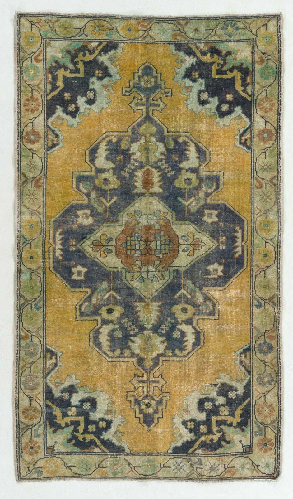 4.1x7.3 Ft Vintage Turkish Oushak Rug, Wool Carpet, Traditional Floor Covering