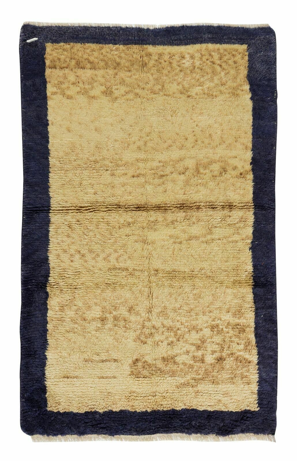 Late 20th Century Minimalist Handmade "Tulu" Rug In Navy Blue & Camel