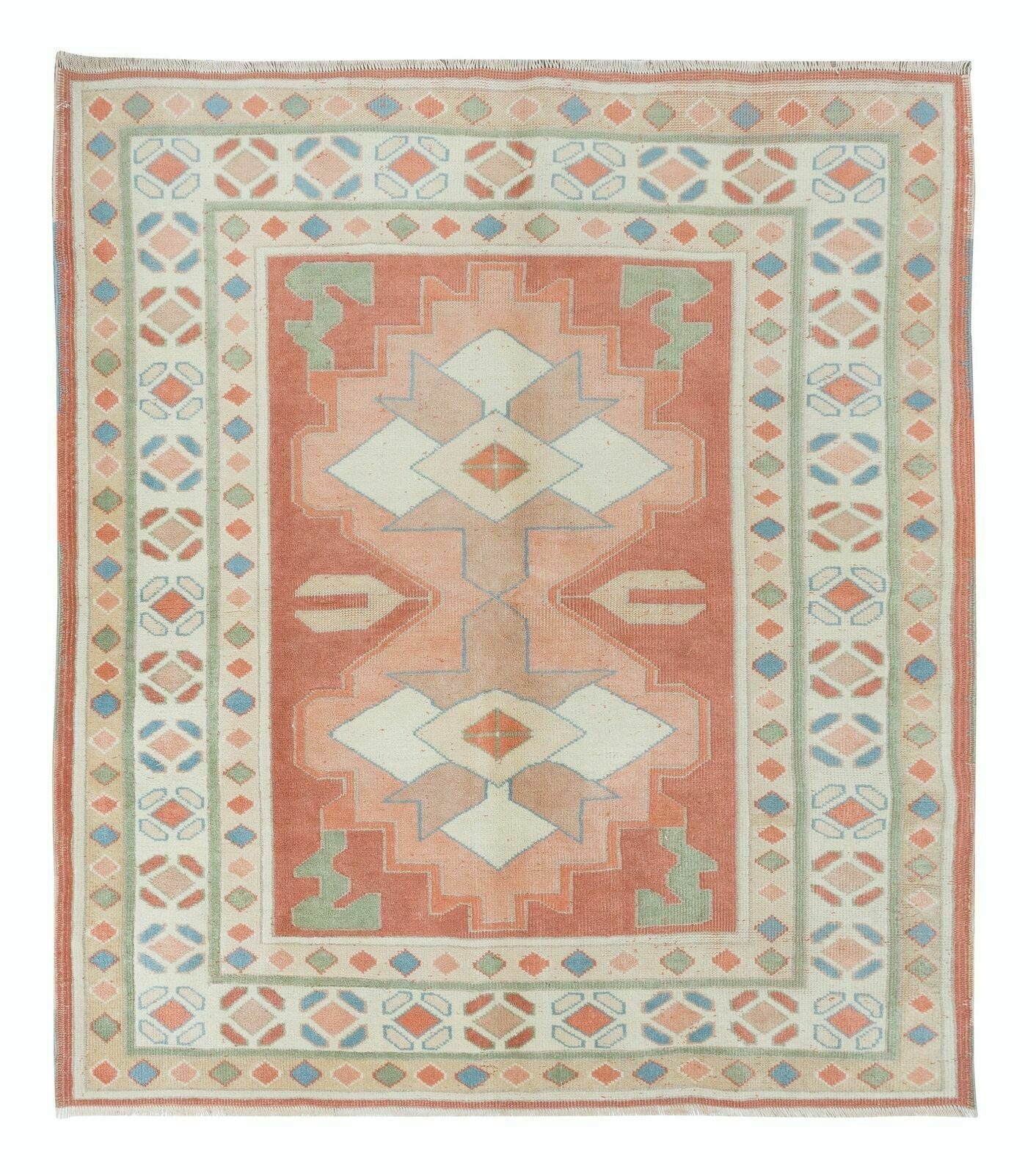 4.6x5.2 Ft Traditional Turkish Rug, Vintage Handmade Carpet, 100% Wool