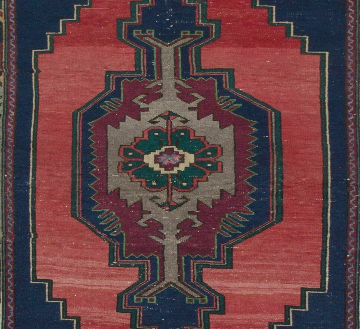 4.4x7.3 Ft Unusual One Of A Kind Vintage Turkish Rug. Navy Blue, Red, Green Gray photo Textiles