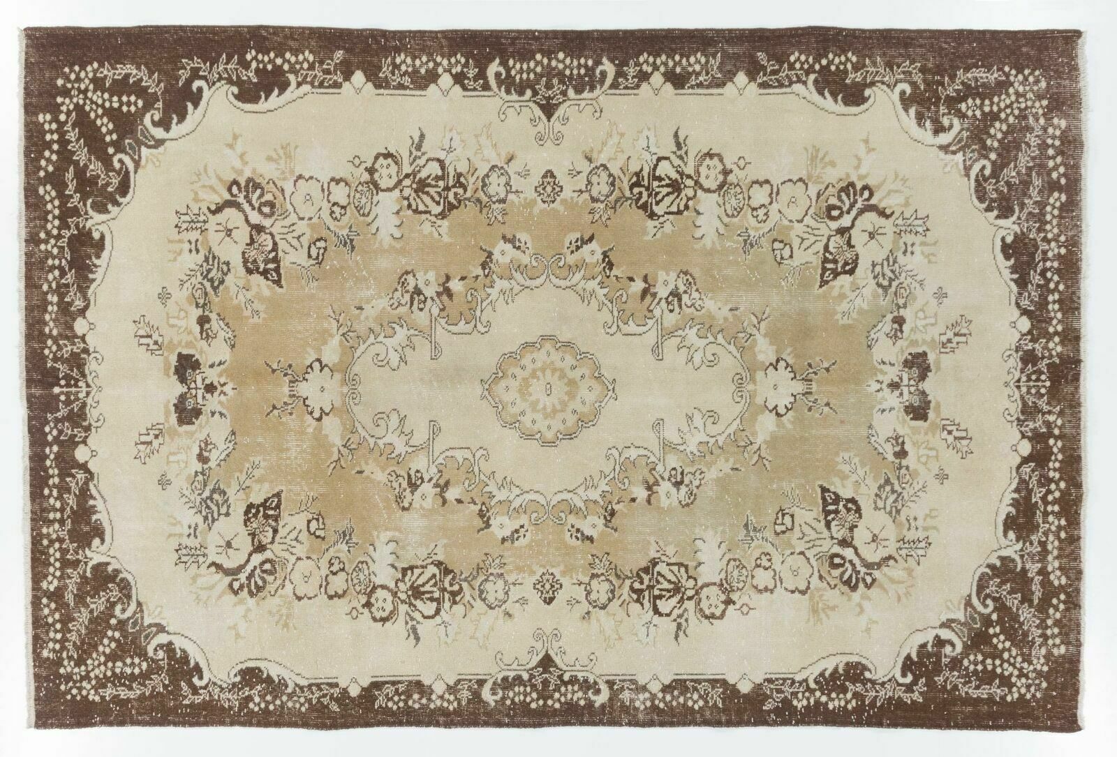 6.5x10 Ft Garden Design Eastern Rug Made Of Natural Beige, Brown & Sand Wool photo 707.0
