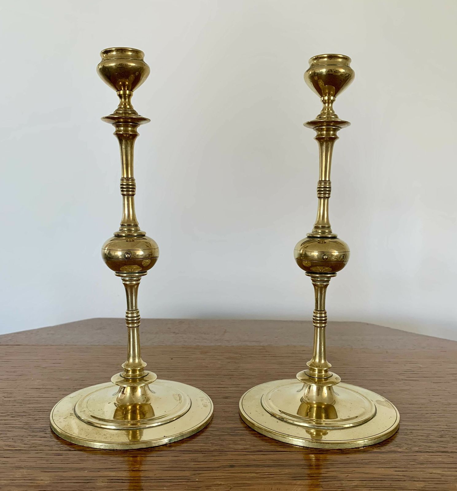 A Pair Of Arts And Crafts / Gothic Revival Style Brass Candlesticks, C. 1900