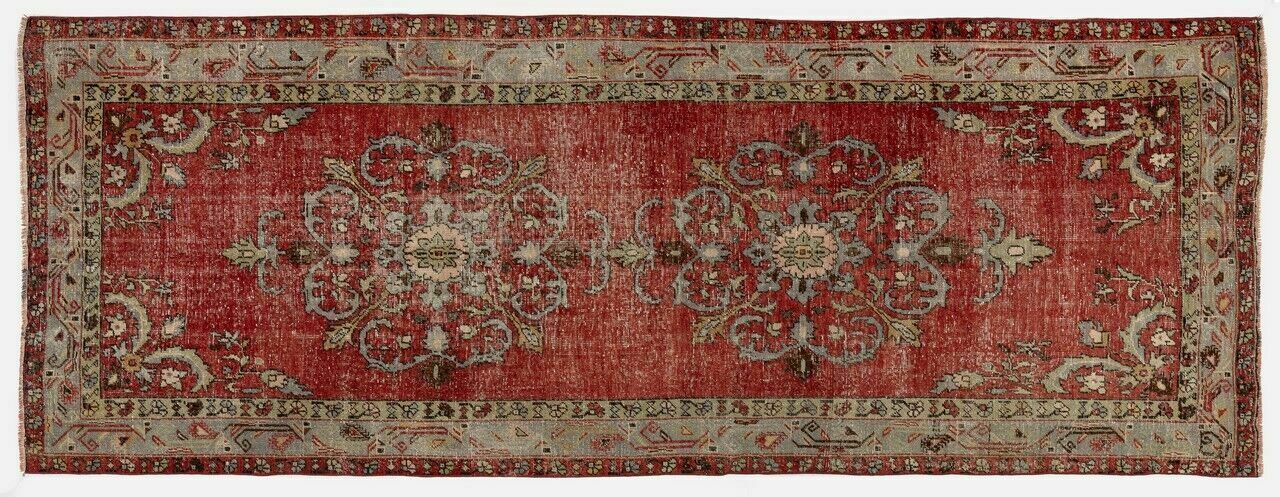 4.8x12.2 Ft Distressed Vintage Hand Knotted Wool Turkish Runner Rug photo Textiles