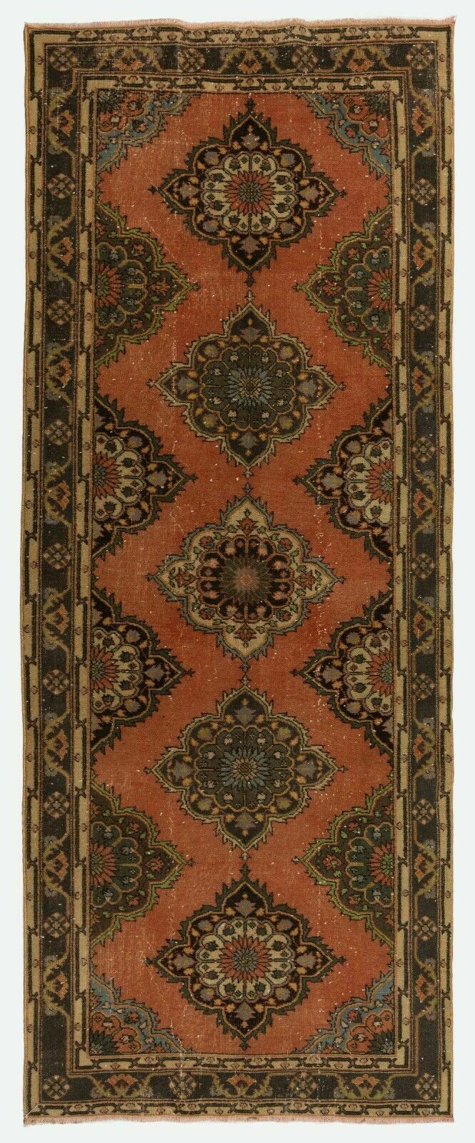 4.7x11.6 Ft Hand Knotted Vintage Konya Sille Runner Rug, Wool Carpet For Hallway