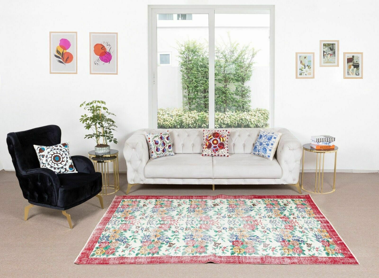 Authentic Floral Pattern Vintage Hand Knotted Anatolian Area Rug photo for sale