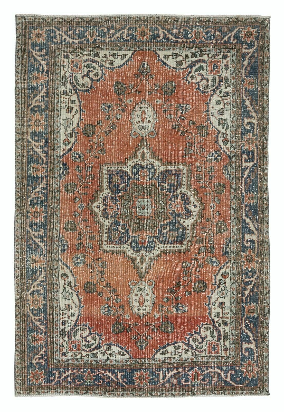 6x9 Ft Vintage Turkish Wool Tribal Rug, Handmade Village Carpet With Medallion