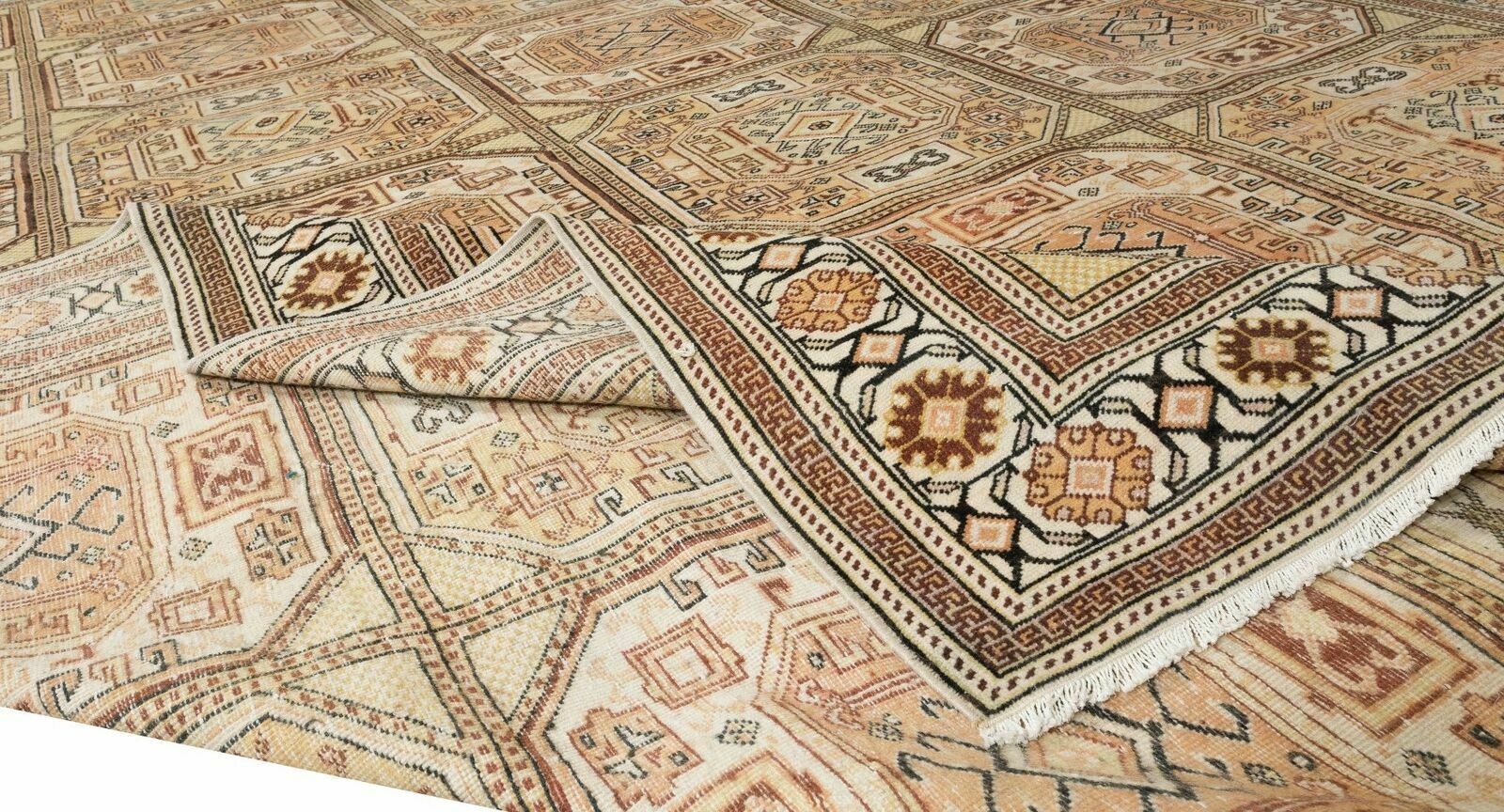 8.7x12.8 Ft Hand Knotted Vintage Turkish Kysari Rug, Geometric & Tribal Patterns photo for sale