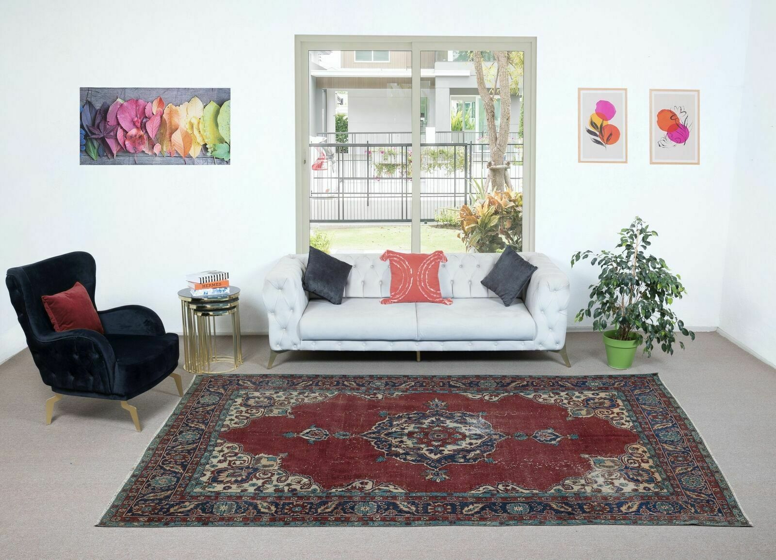 Unique Vintage Village Rug, Ca 1960, Handmade Turkish Tribal Carpet photo furniture