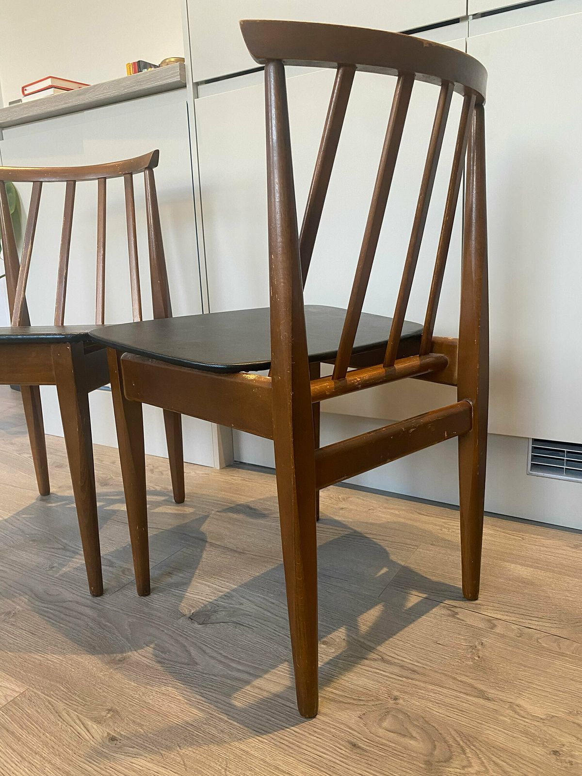 Beautiful Vintage Dining 2 Chairs Set   Black And Brown, Wooden, Mid Century photo 150.0