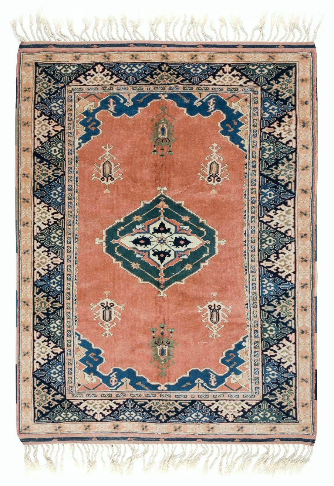 5.2x6.7 Ft Traditional Handmade Vintage Turkish Rug With Medallion, 100% Wool