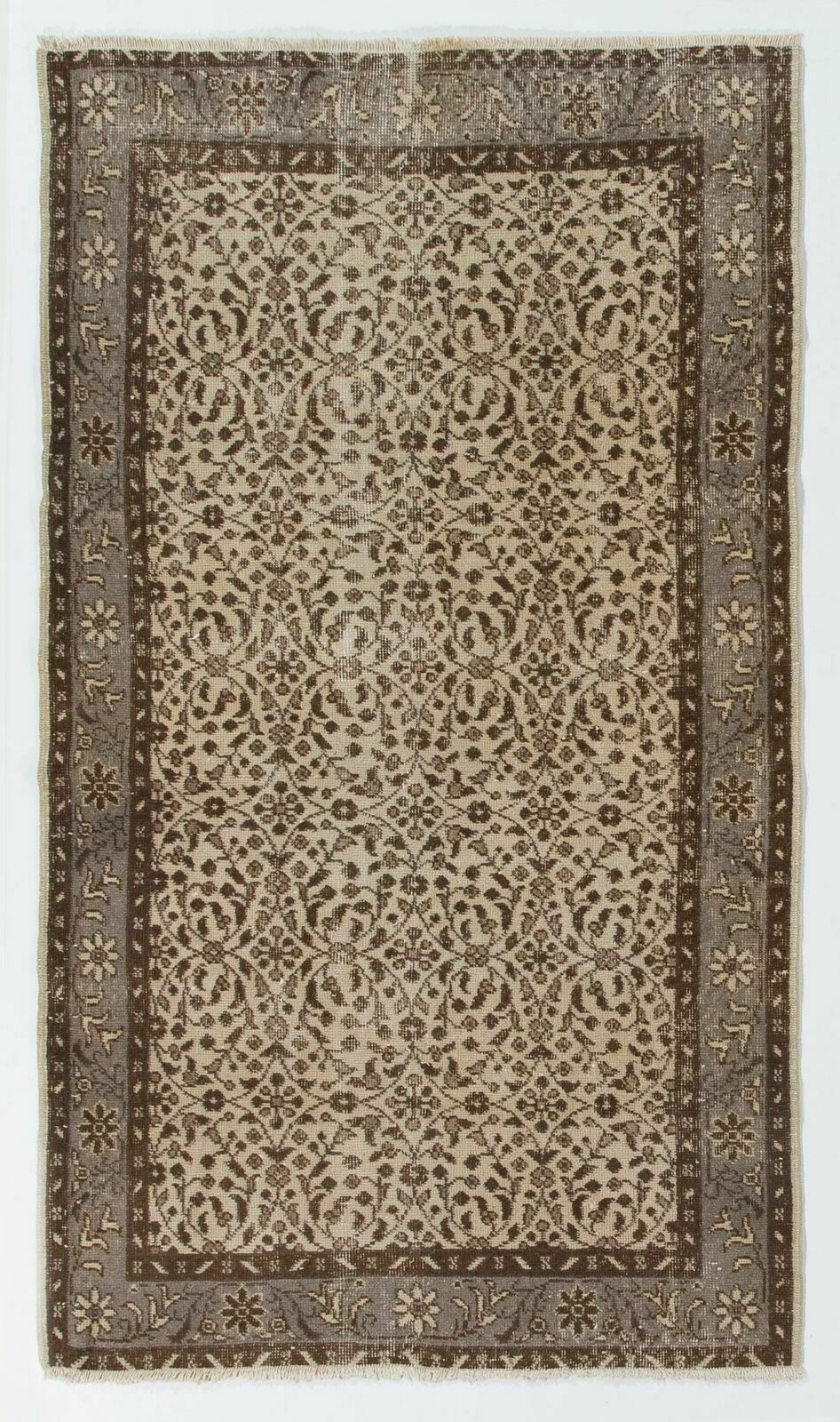 4x6.8 Ft Handmade Vintage Turkish Oushak Rug With All Over Floral Design