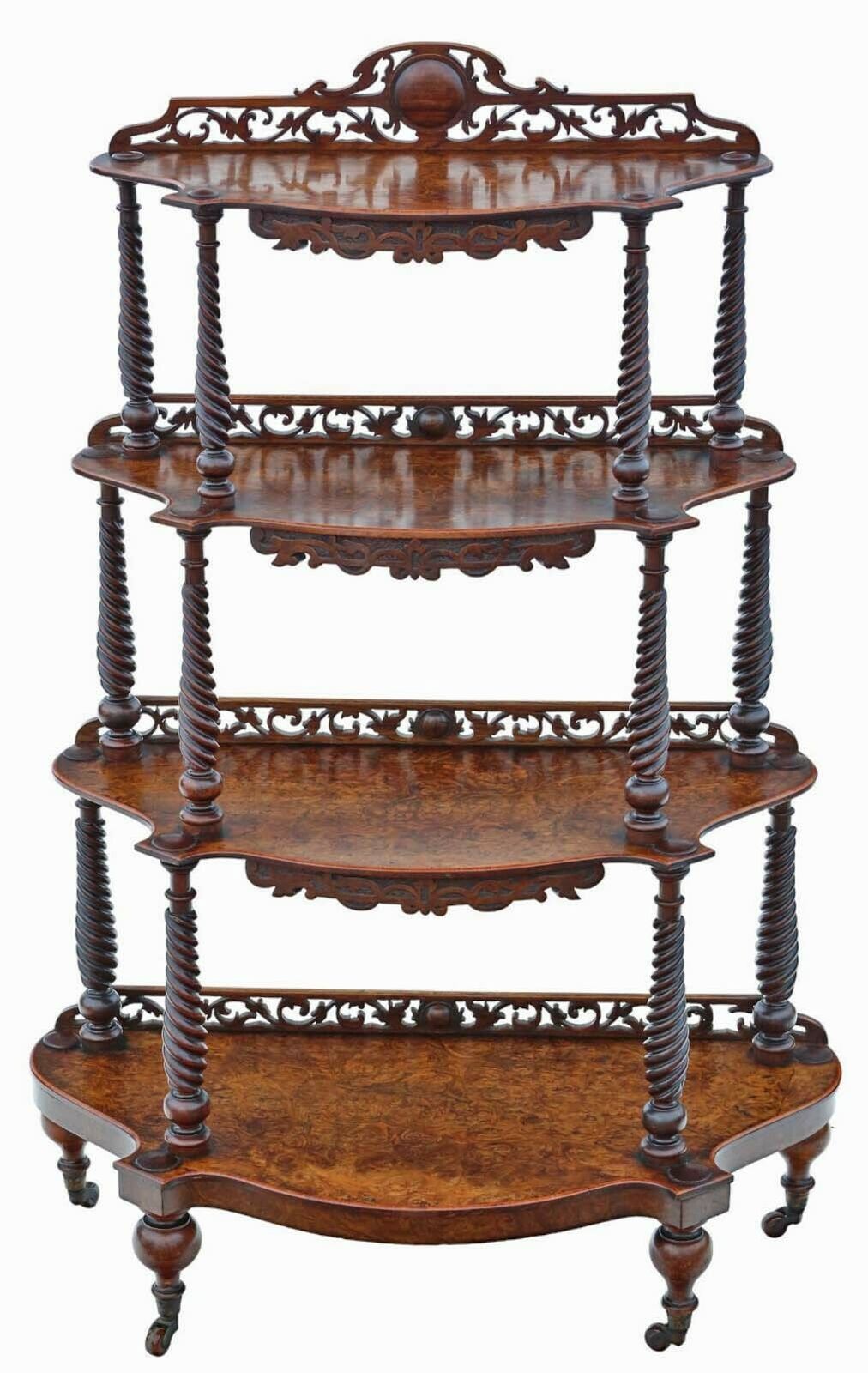 19th Century Burr Walnut Demi Lune Console Table Fine Quality Antique Display Serving Whatnot