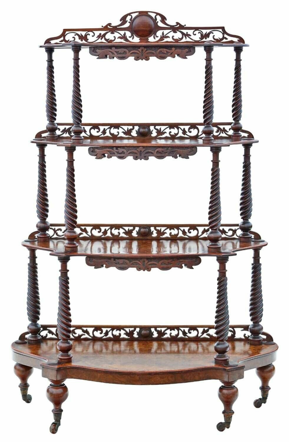 19th Century Burr Walnut Demi Lune Console Table Fine Quality Antique Display Serving Whatnot photo furniture