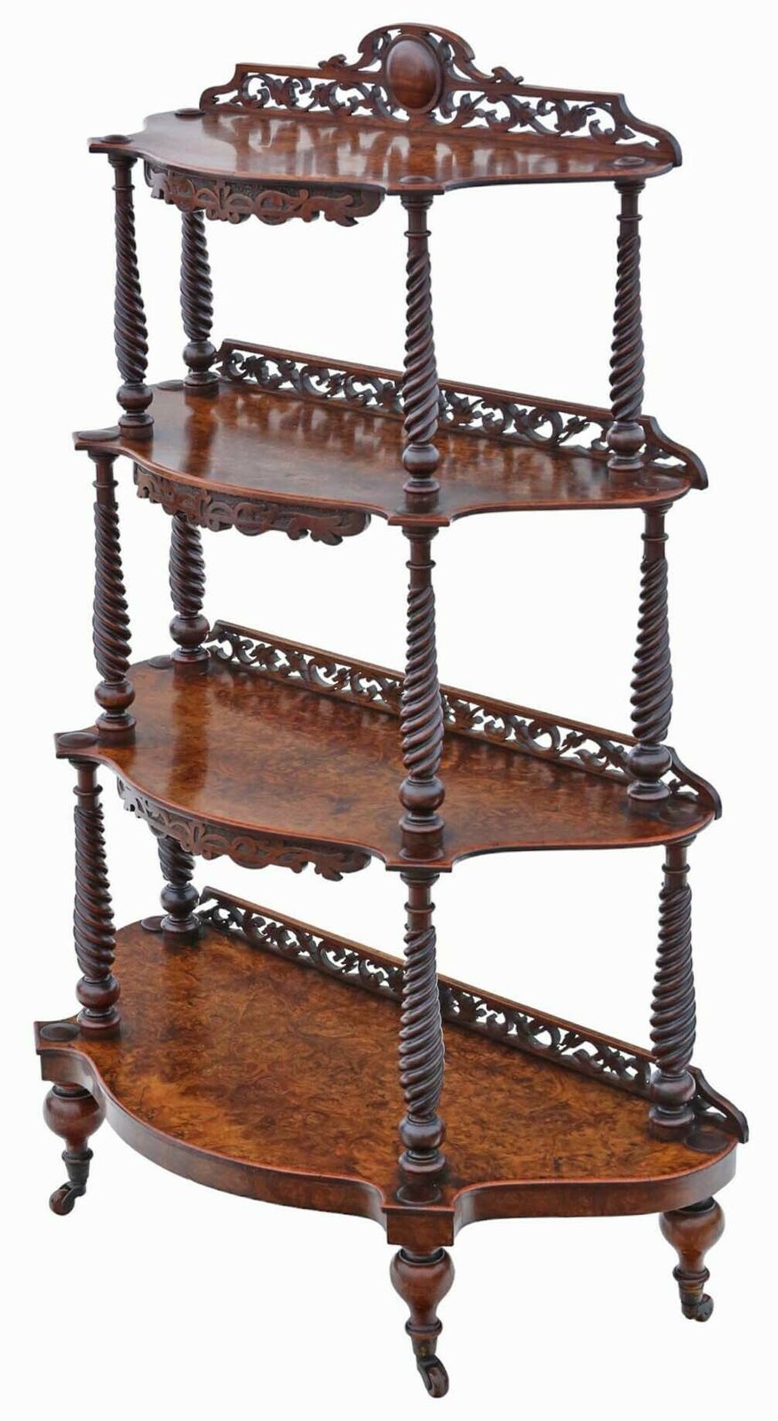 19th Century Burr Walnut Demi Lune Console Table Fine Quality Antique Display Serving Whatnot photo Furniture