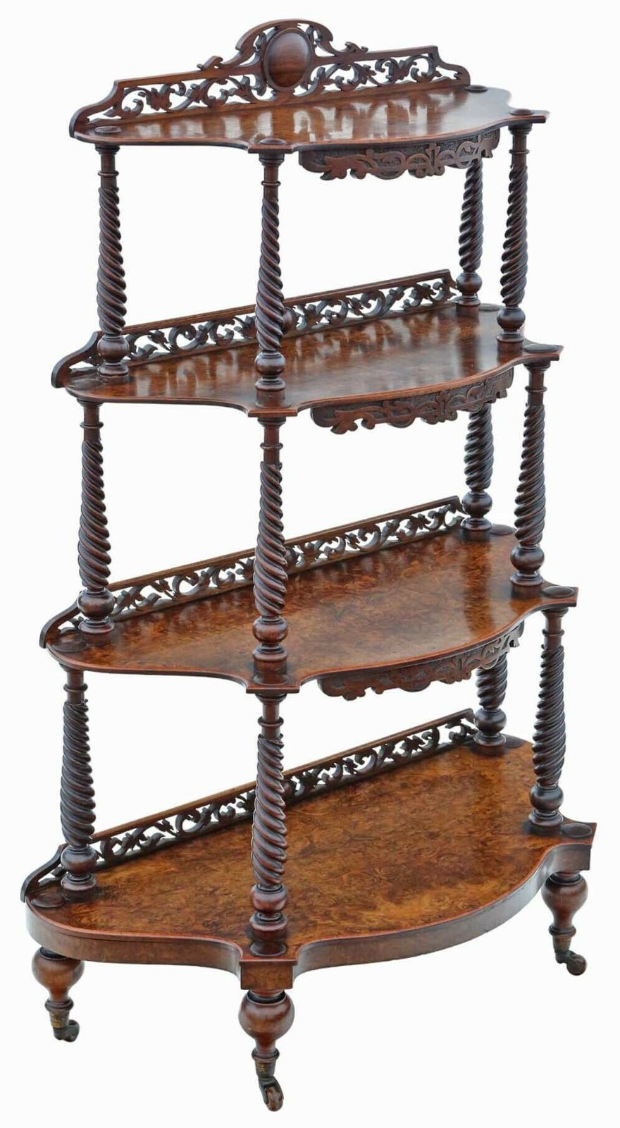 19th Century Burr Walnut Demi Lune Console Table Fine Quality Antique Display Serving Whatnot photo 1995.0