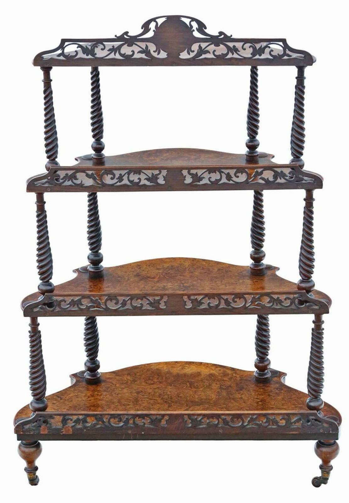 19th Century Burr Walnut Demi Lune Console Table Fine Quality Antique Display Serving Whatnot photo buy
