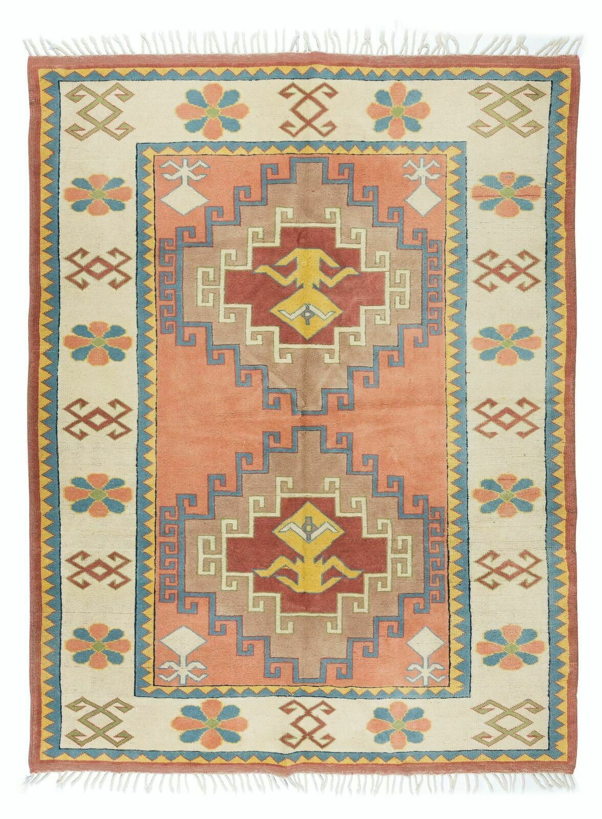 6.3x9.7 Ft Central Anatolian Geometric Rug, Traditional 1960's Handmade Carpet