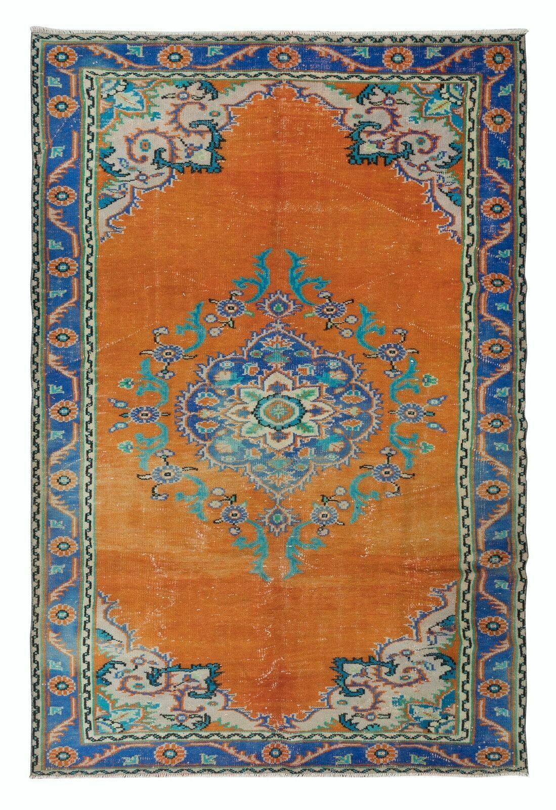 6.8x10 Ft Vintage Oriental Rug, Ca 1960, Handmade Turkish Tribal Carpet