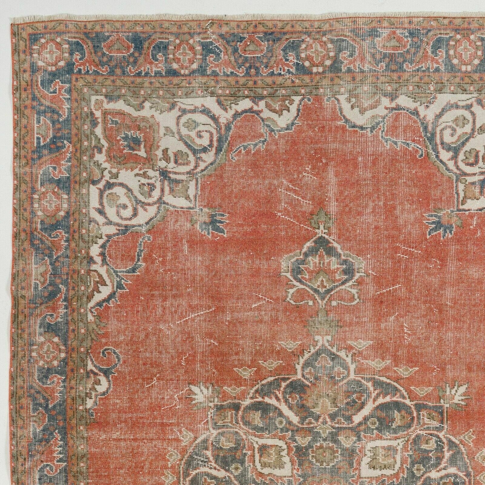 6.7x10.2 Ft Vintage Hand Knotted Turkish Oushak Rug With Floral Medallion Design photo furniture
