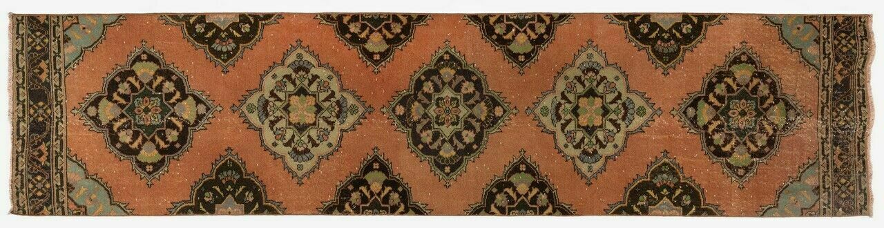 3x12.7 Ft Vintage Anatolian Village Runner Rug, 100% Wool Hand Knotted Carpet photo for sale