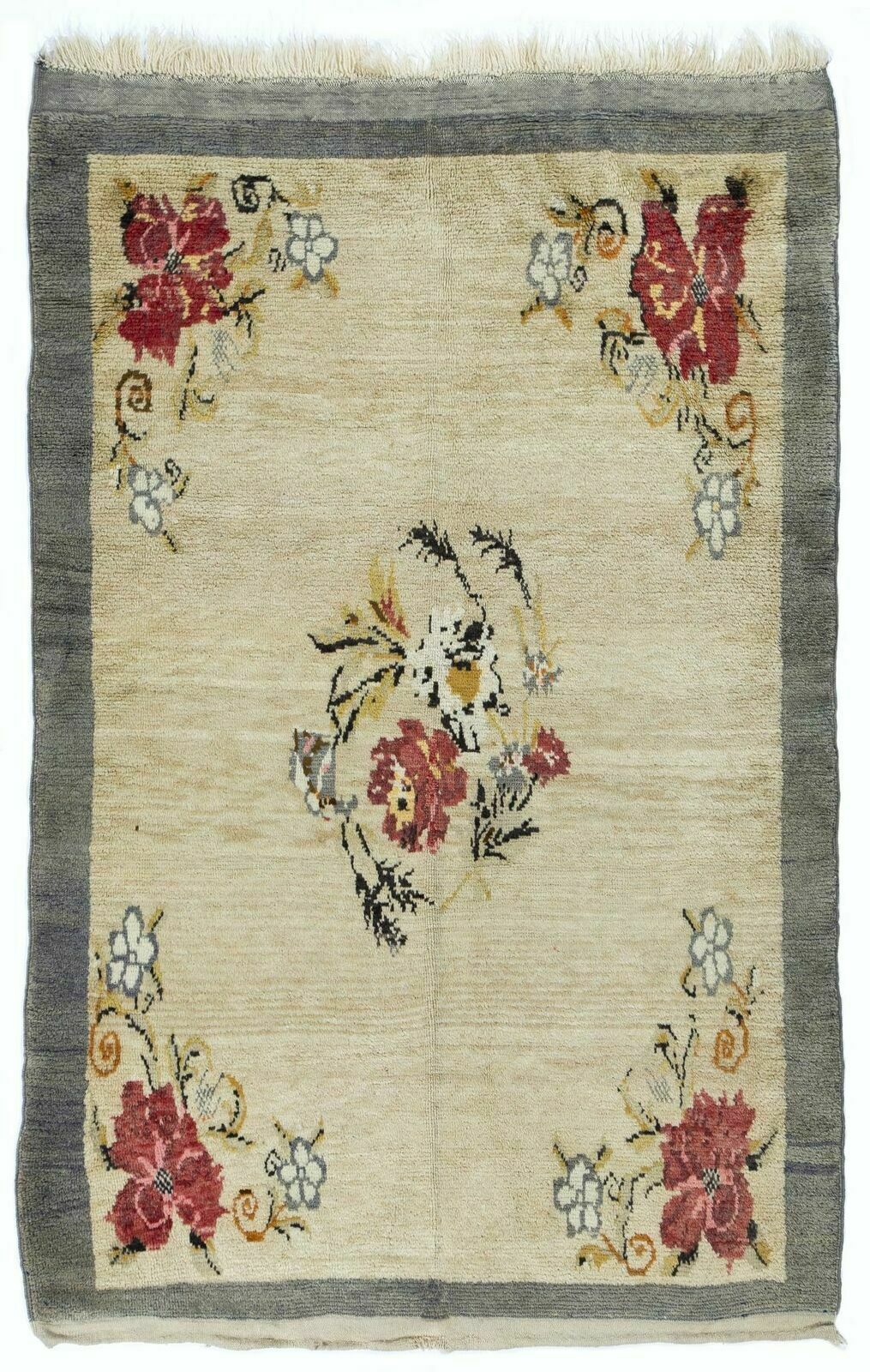 4.6x7.3 Ft Fine Hand Knotted Vintage Floral Rug From Konya