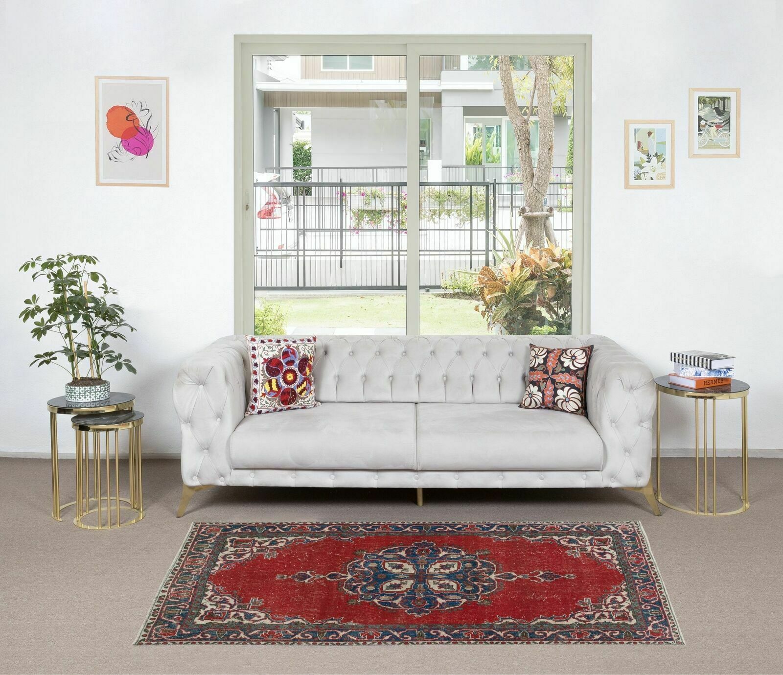 Traditional Handmade Vintage Anatolian Tribal Accent Rug, 100% Wool photo furniture
