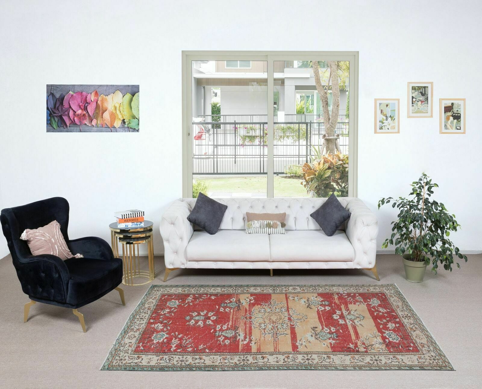 5.5x9 Ft Unusual Mid Century Art Deco Rug, Hand Knotted Carpet In Red & Beige photo furniture