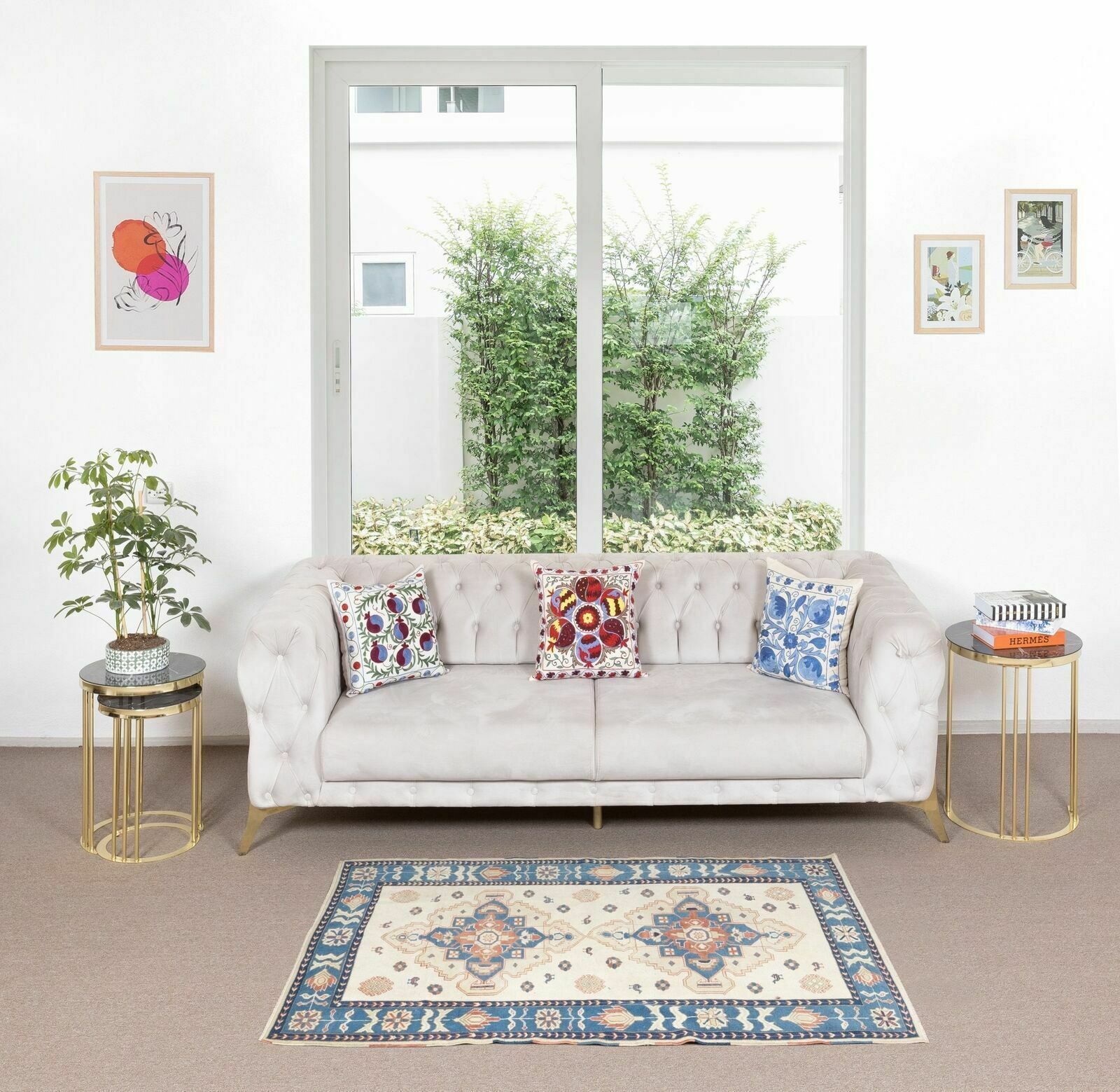 4.6x6.3 Ft Mid Century Turkish Wool Rug, One Of A Kind Geometric Handmade Carpet photo furniture