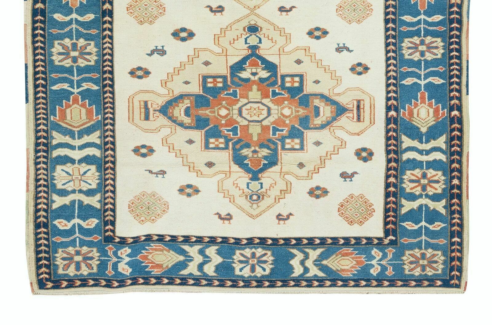4.6x6.3 Ft Mid Century Turkish Wool Rug, One Of A Kind Geometric Handmade Carpet photo 921.0