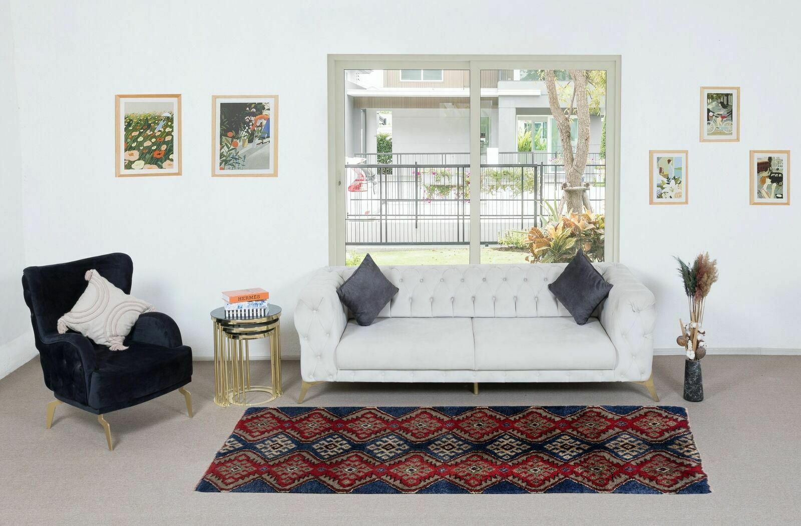 3.5x8.4 Ft Vintage Hand Knotted "Tulu" Rug In Blue, Red & Light Brown. 100% Wool photo furniture