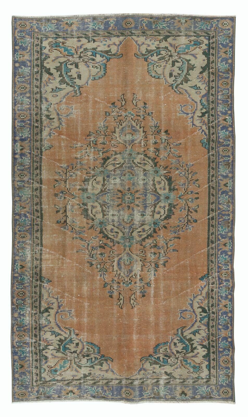 5.4x9 Ft Traditional Vintage Turkish Rug With Medallion, Handmade Village Rug