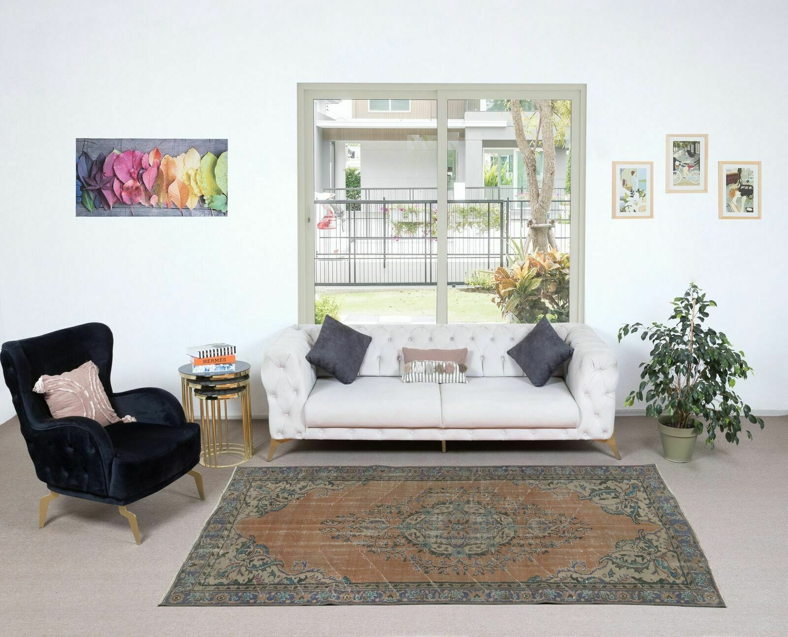 5.4x9 Ft Traditional Vintage Turkish Rug With Medallion, Handmade Village Rug photo furniture