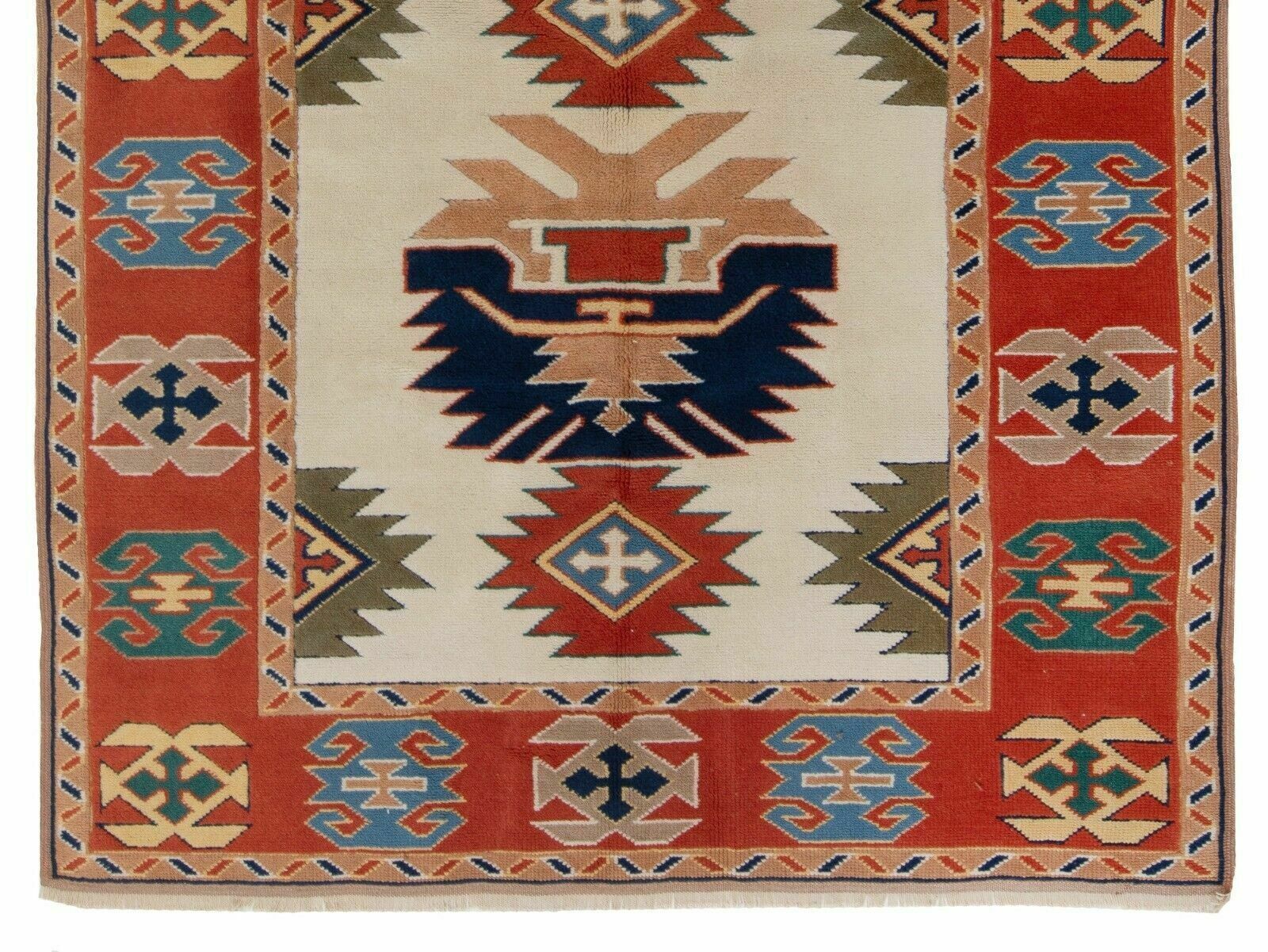 5.3x7.4 Ft Hand Knotted Vintage Central Anatolian Wool Rug With Geometric Design photo for sale