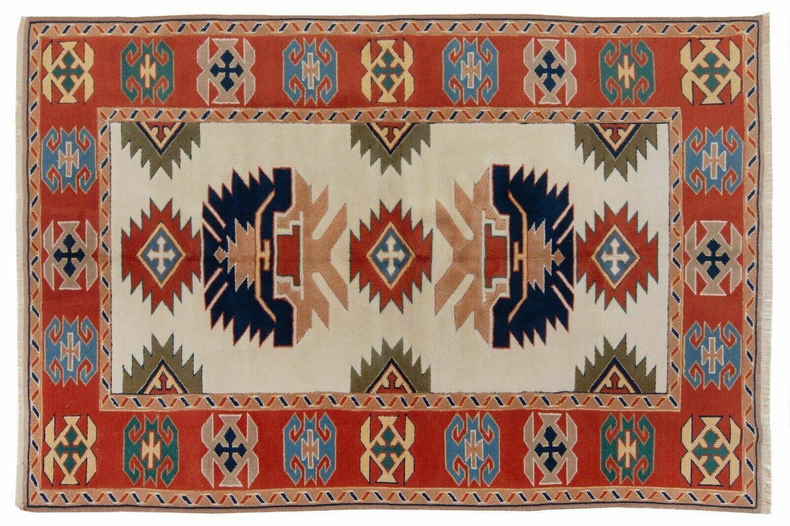5.3x7.4 Ft Hand Knotted Vintage Central Anatolian Wool Rug With Geometric Design photo 532.0